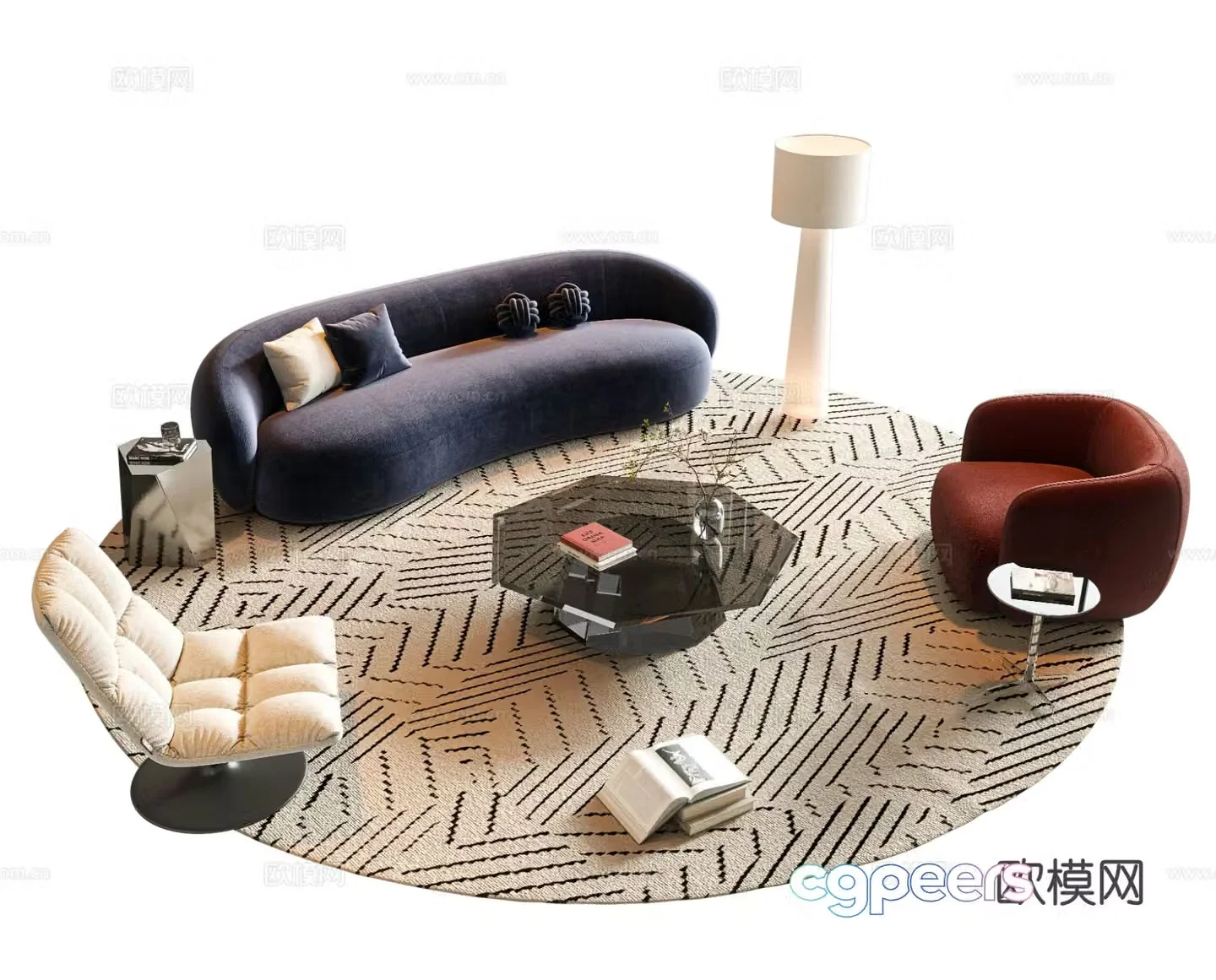 Cream style modular sofa curved sofa 3d model