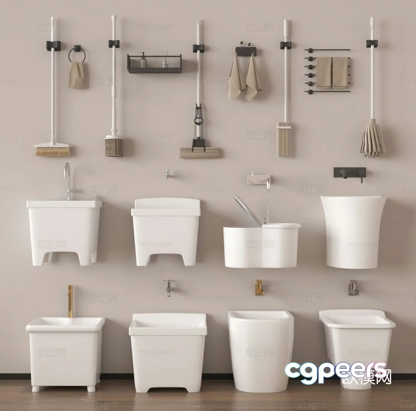 Mop pool mop pool mop broom towel rack rag hook 3d model