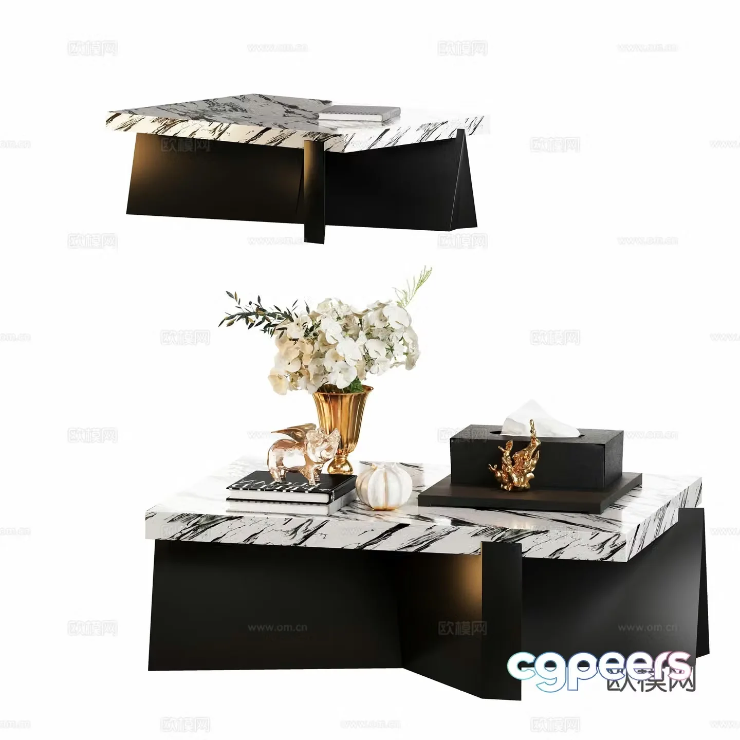 Modern marble coffee table ornament combination 3D model
