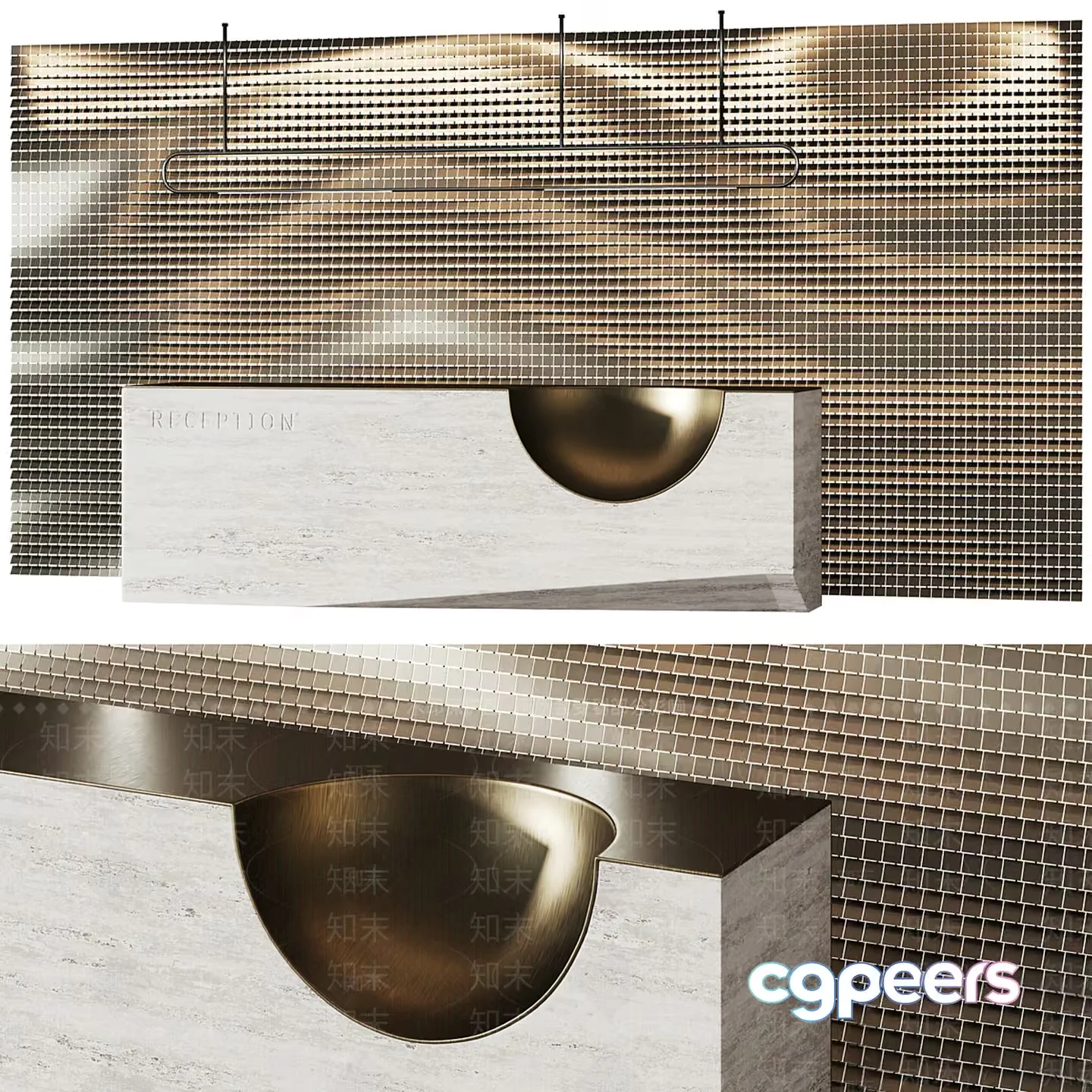 A Modern Reception Desk With A Mosaic Wall 3D Model – 7312 – VRAY Render