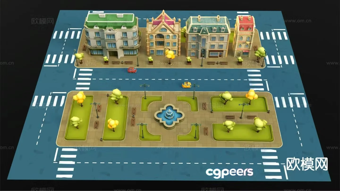 Bird’s eye view of European style town Bird’s eye view of cartoon town Q version town 3D model