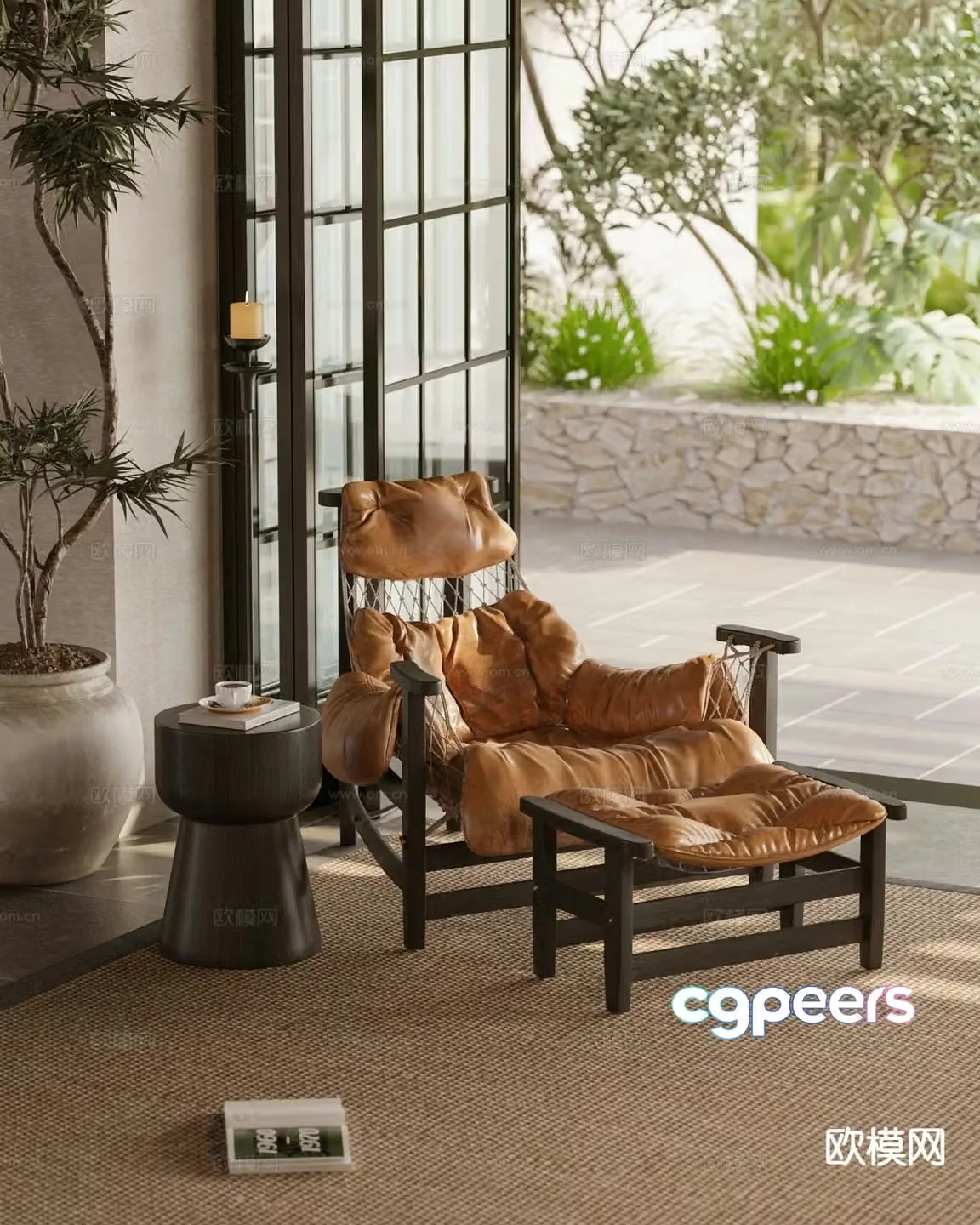 Medieval style chair leisure chair footrest 3d model