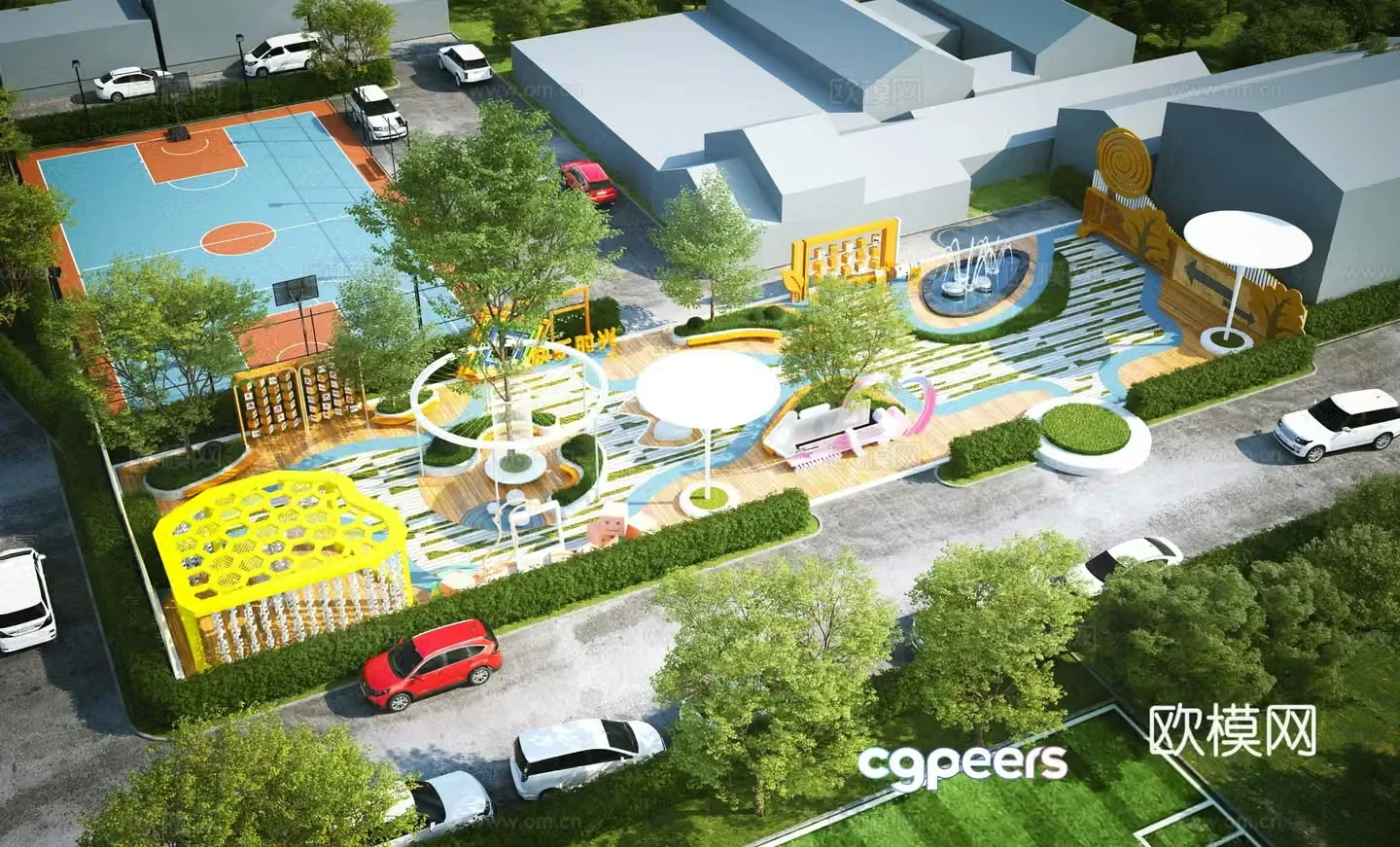 Modern pocket park corner green space park campground children’s amusement park 3d model