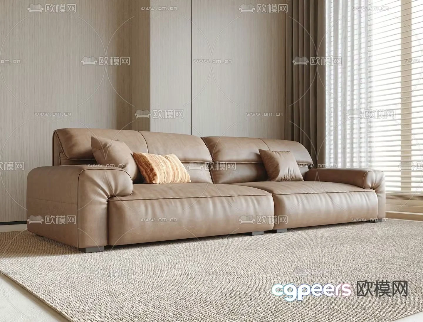 Double sofa leather sofa 3d model