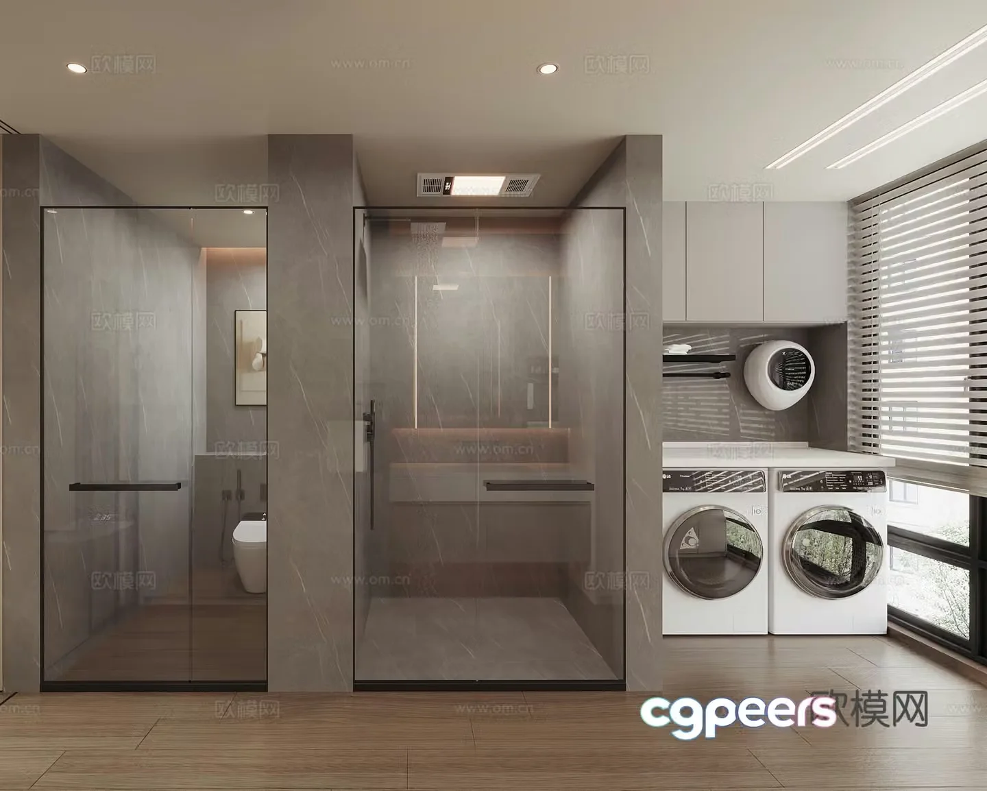 Modern bathroom wet and dry bathroom washing machine cabinet washing table 3D model