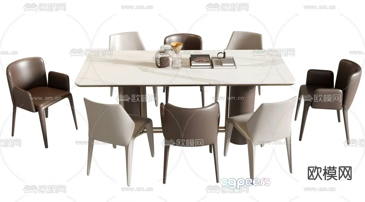 Dining table and chairs rectangular dining table 3d model