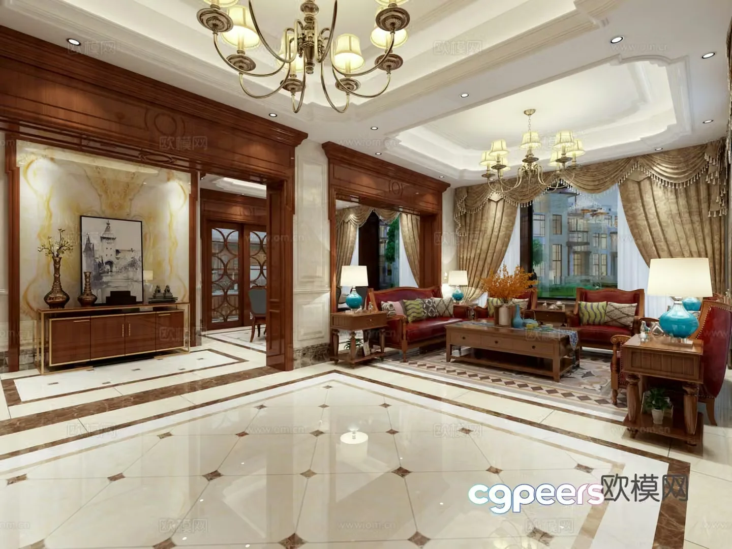 American style simple and beautiful living and dining room 3D model