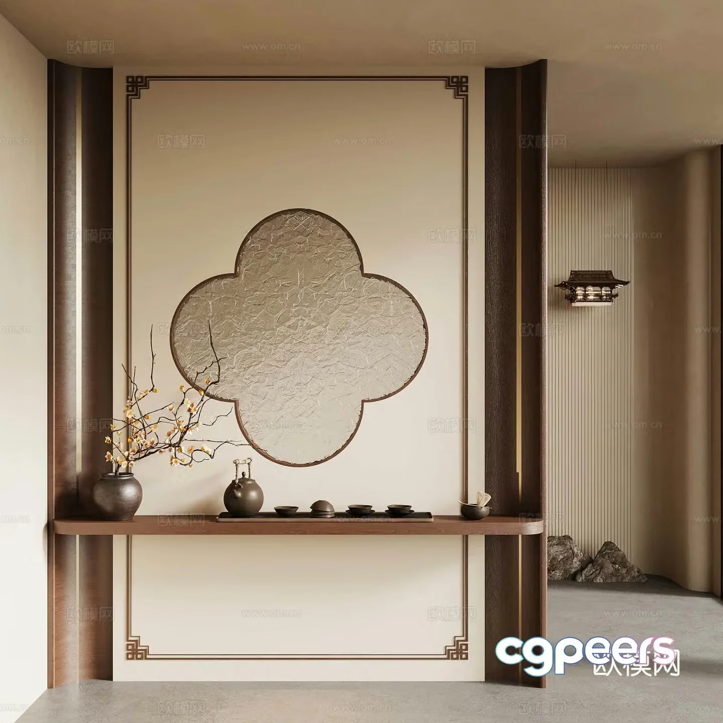 02 New Chinese style entrance New Chinese style entrance partition 3D model