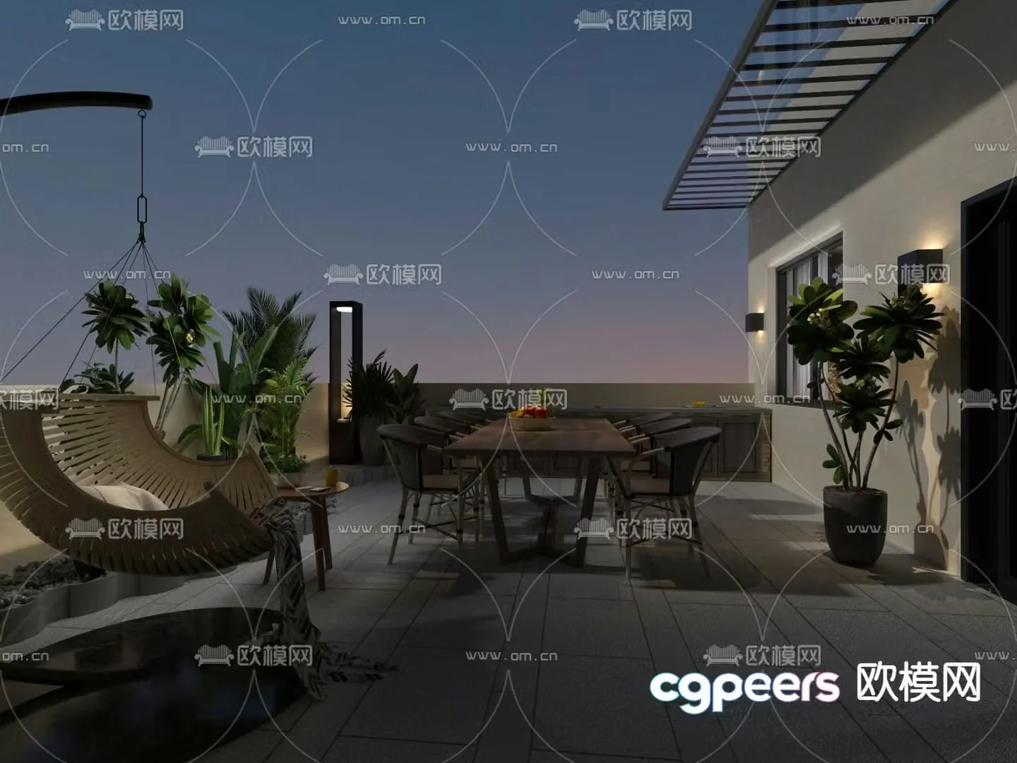 Villa balcony terrace roof garden 3d model