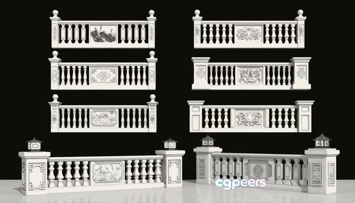 White Stone Railings 3D Model – 15147 – VRAY Render