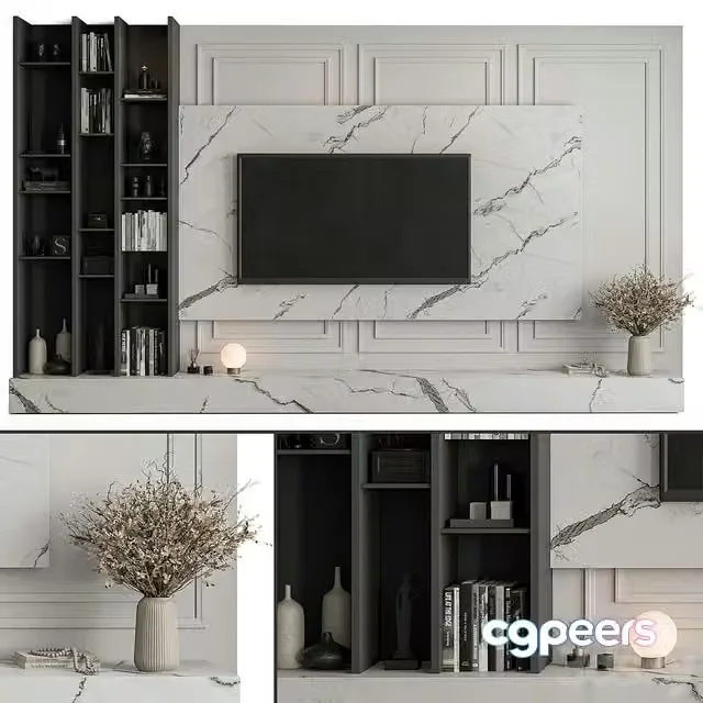 3ds Max Free – TV Wall Stone and Plaster – Set 58