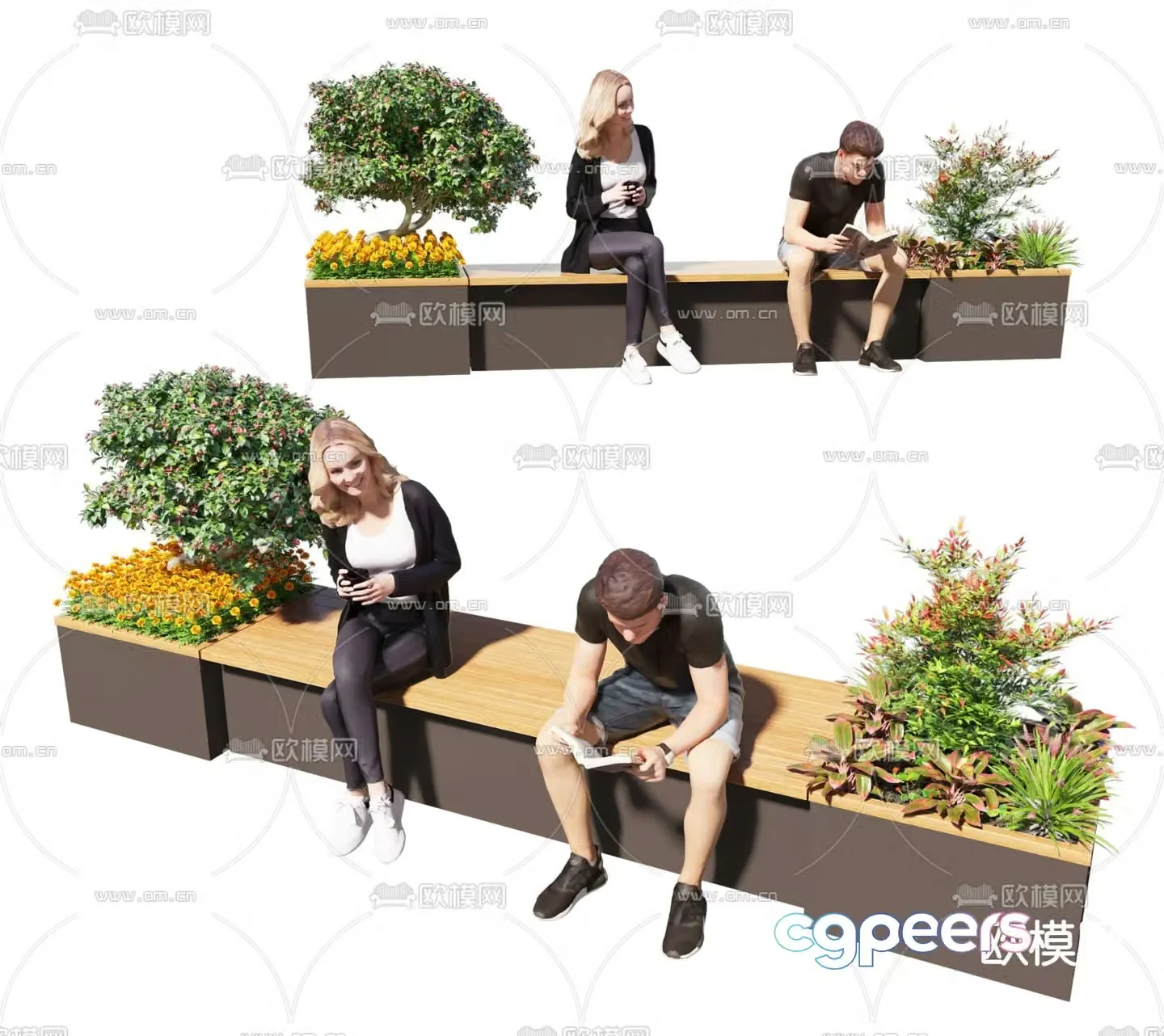Outdoor chair tree pool chair landscape seat 3d model
