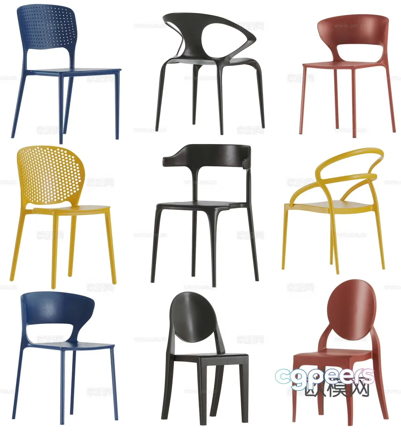 Modern plastic dining chair combination single chair book chair makeup chair leisure chair 3d model