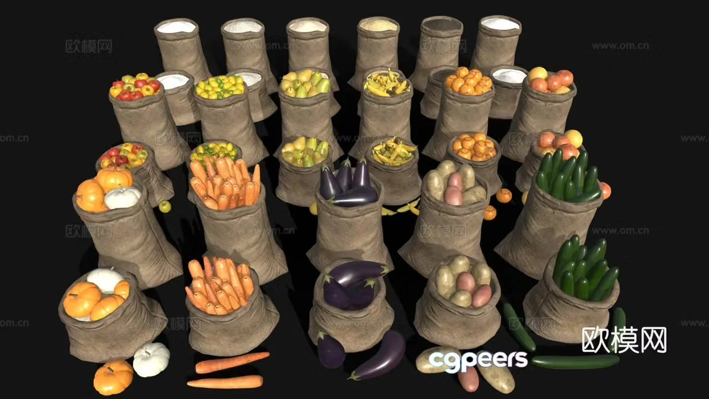 Wine and food Food combination Agricultural product combination Fruits Vegetables Crop products 3D model