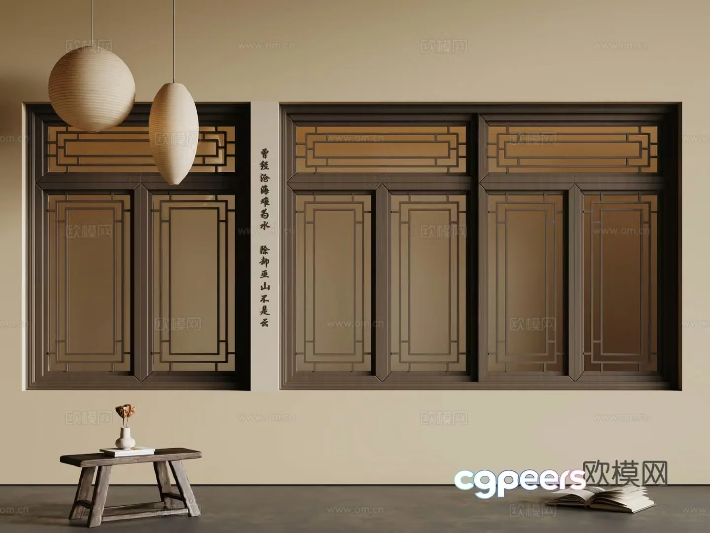 Chinese style carved windows Carved windows Grating windows Wooden windows 3D model