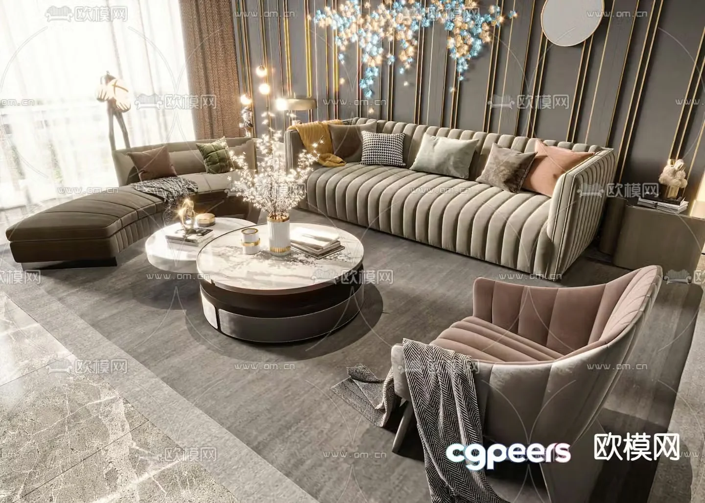 Light luxury modular sofa 3D model