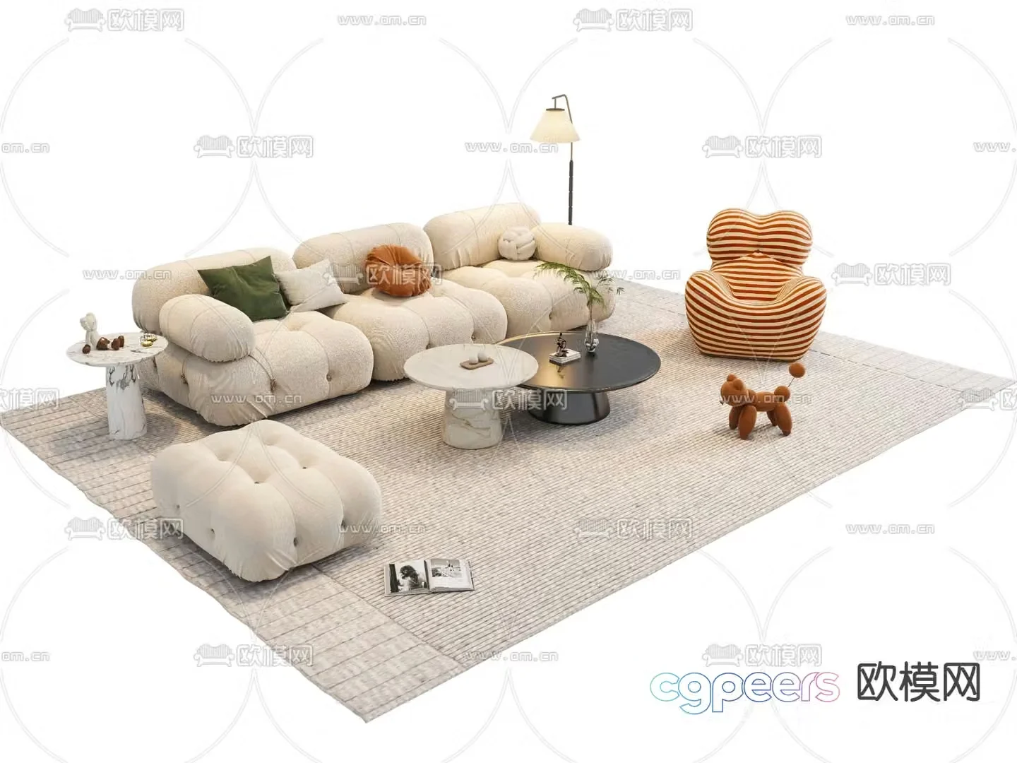 Cream style modular sofa 3d model