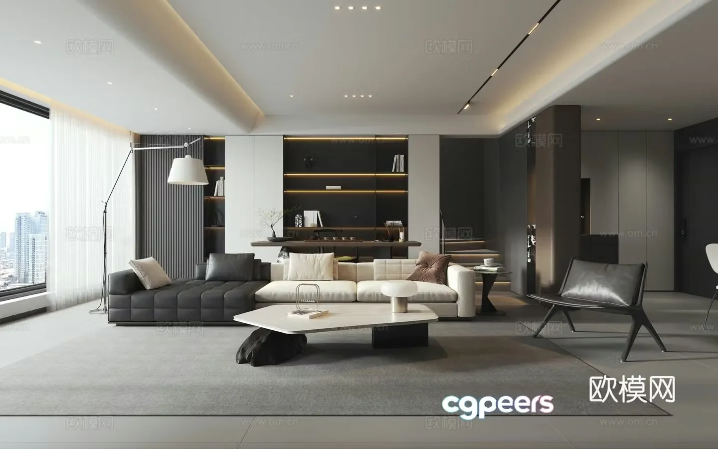 Modern black white and gray living room 3d model