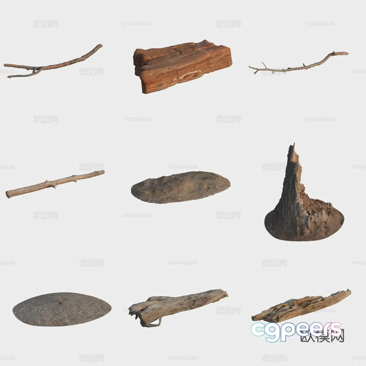 3d model of trunk branches stump