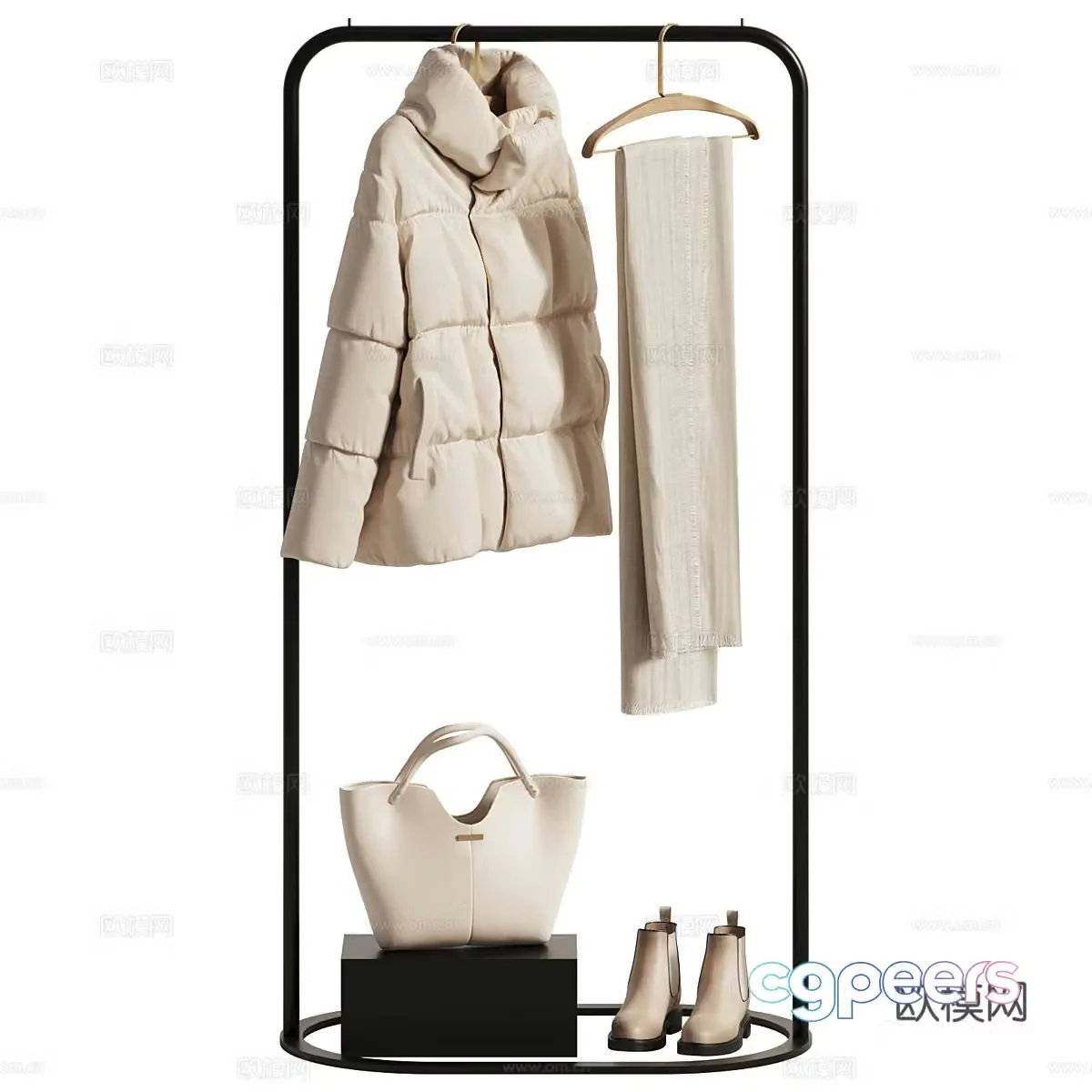 Modern cream style clothing shoes and hats clothes hanger 3d model
