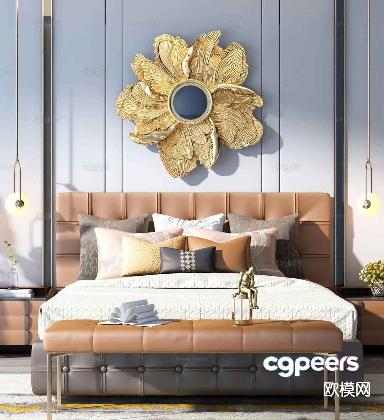 Modern double bed 3d model