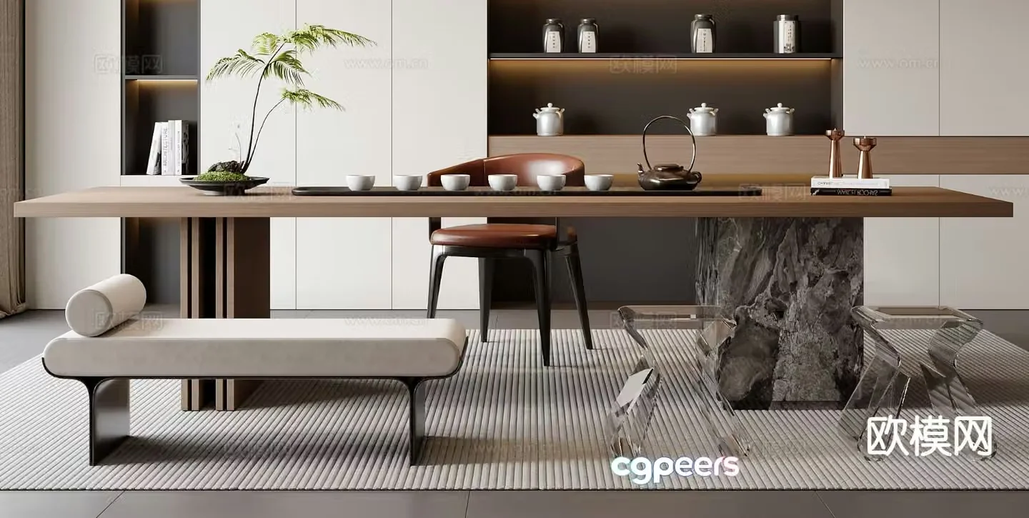 Modern tea table and chair 3d model