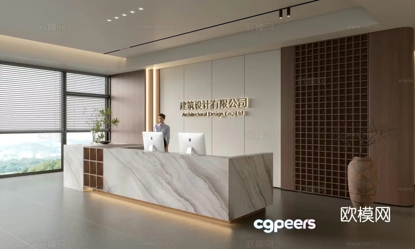 Modern company front desk reception area bar reception desk service desk company front desk background 3D model
