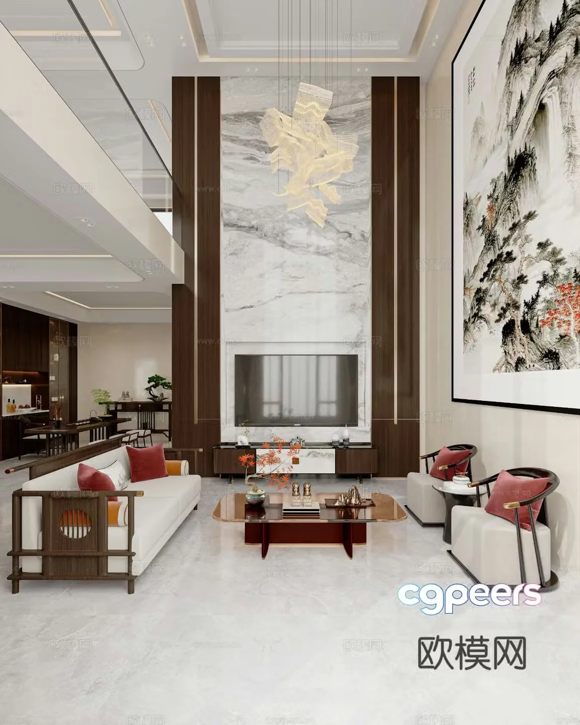 New Chinese-style villa guest restaurant 3D model