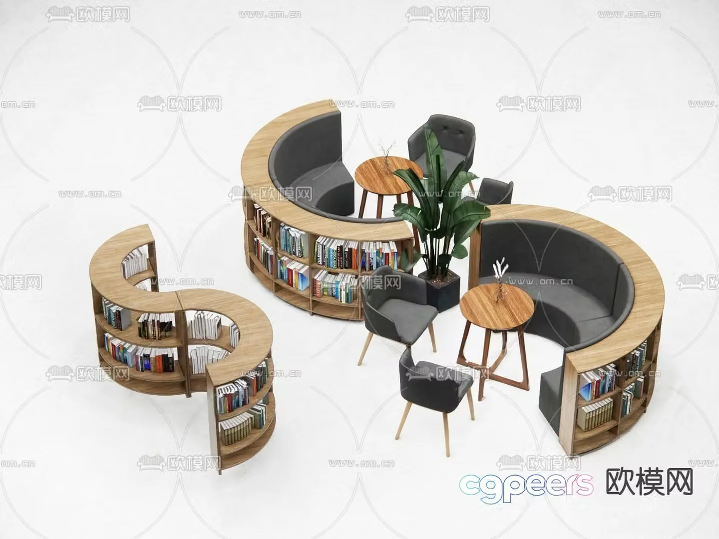 Library bookstore S-shaped deck sofa 3D model