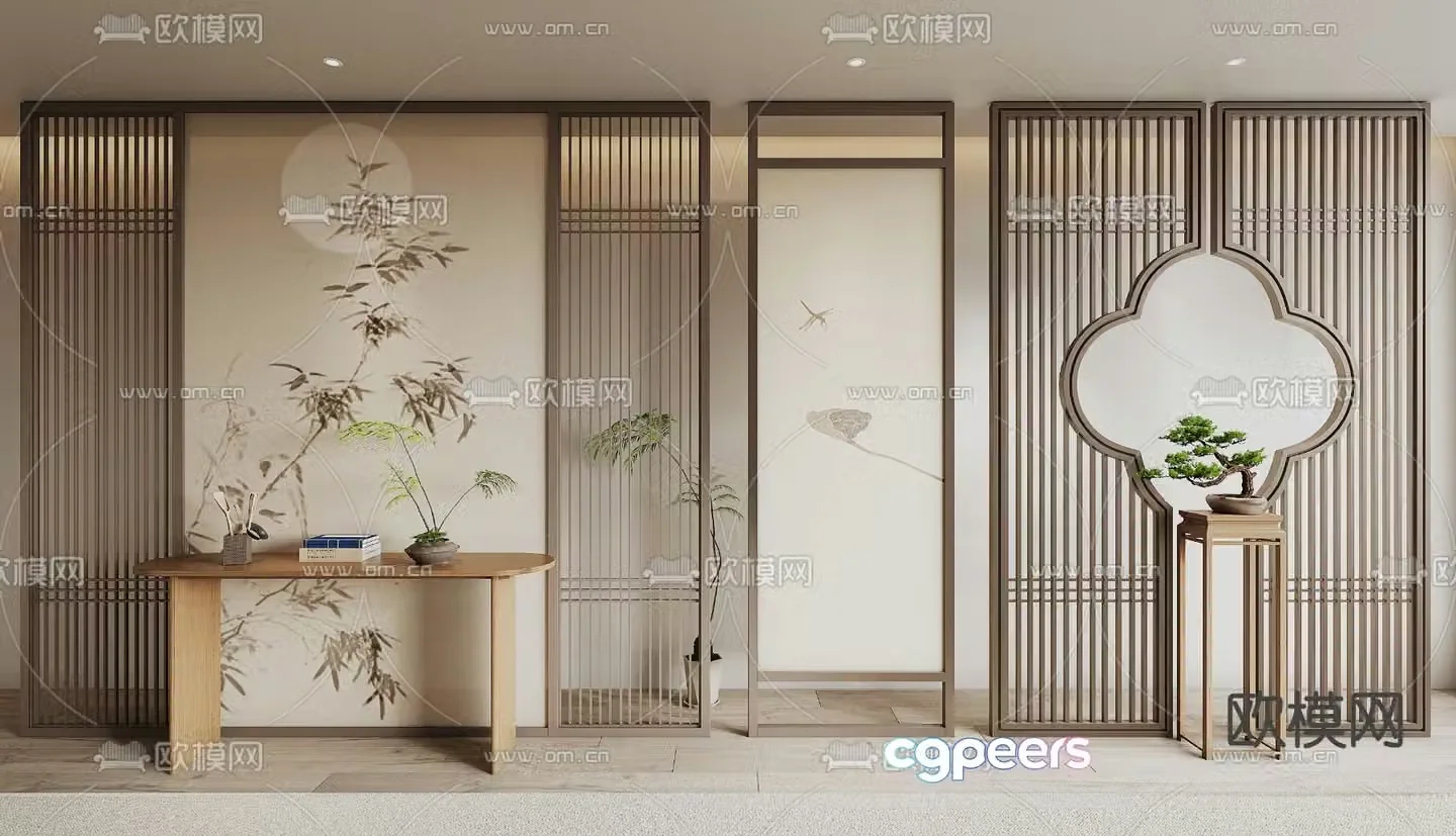 New Chinese-style screen hollow partition 3D model
