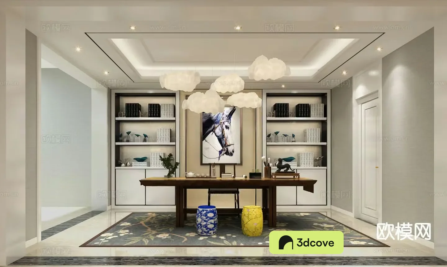 New Chinese style study underground billiard room