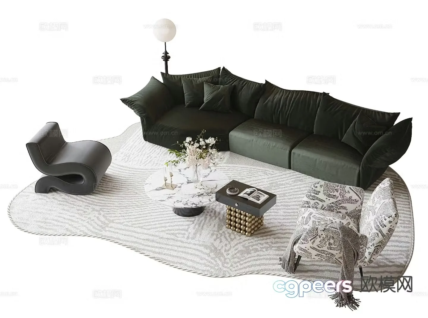 French sectional sofa 3d model