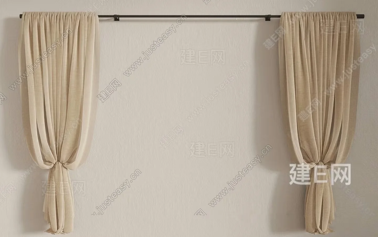 A Pair Of Beige Curtains 3D Model – 1589 – VRAY Render