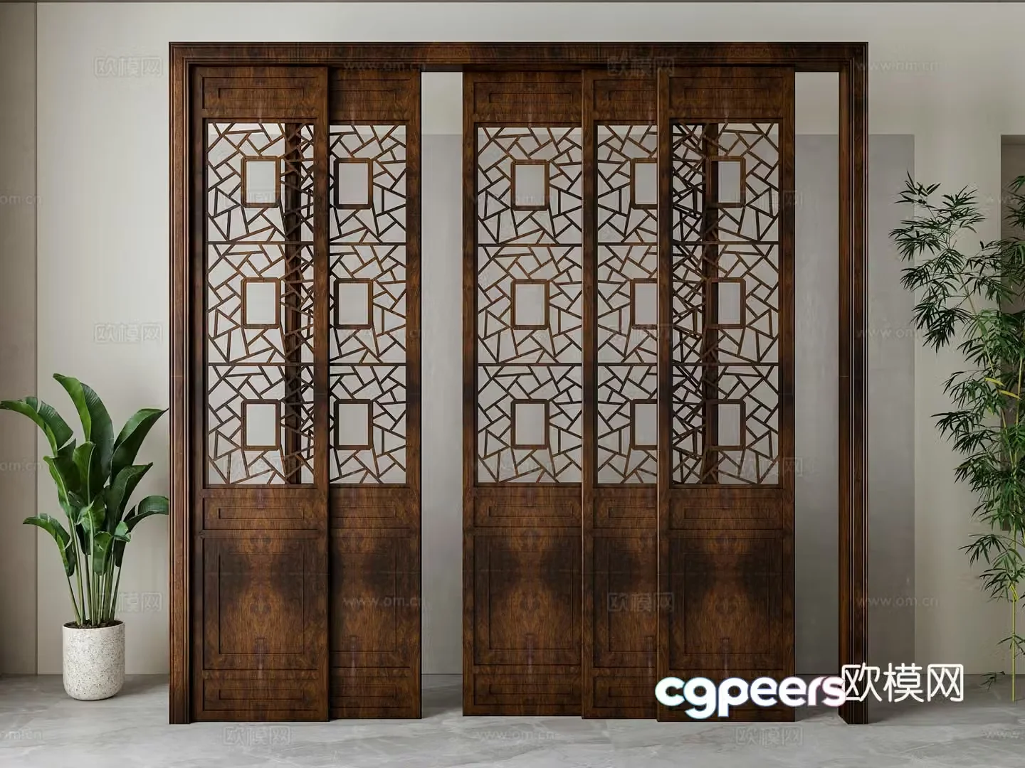 New Chinese sliding door 3D model