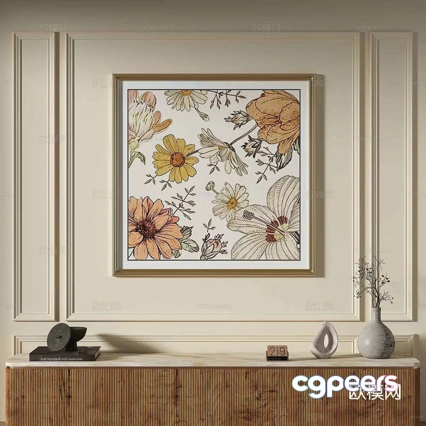 French flower painting decorative painting 3d model