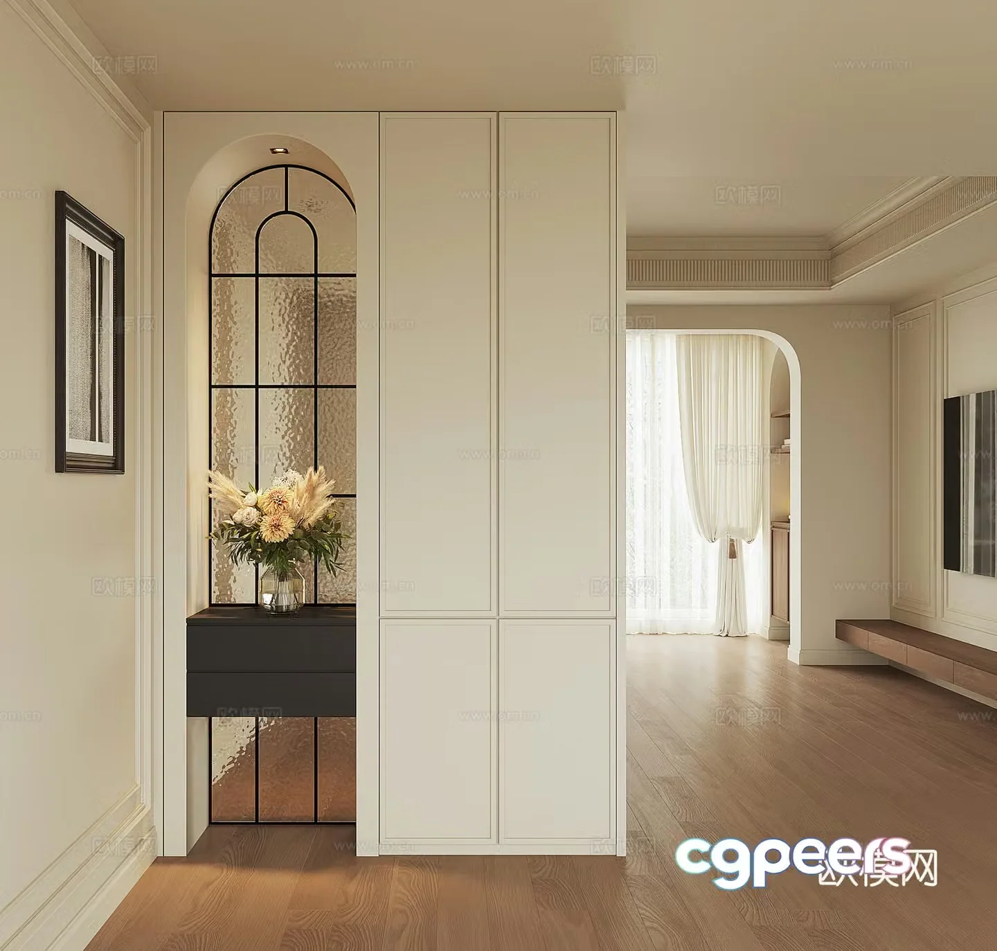 Modern French door-to-door shoe cabinet 3D model
