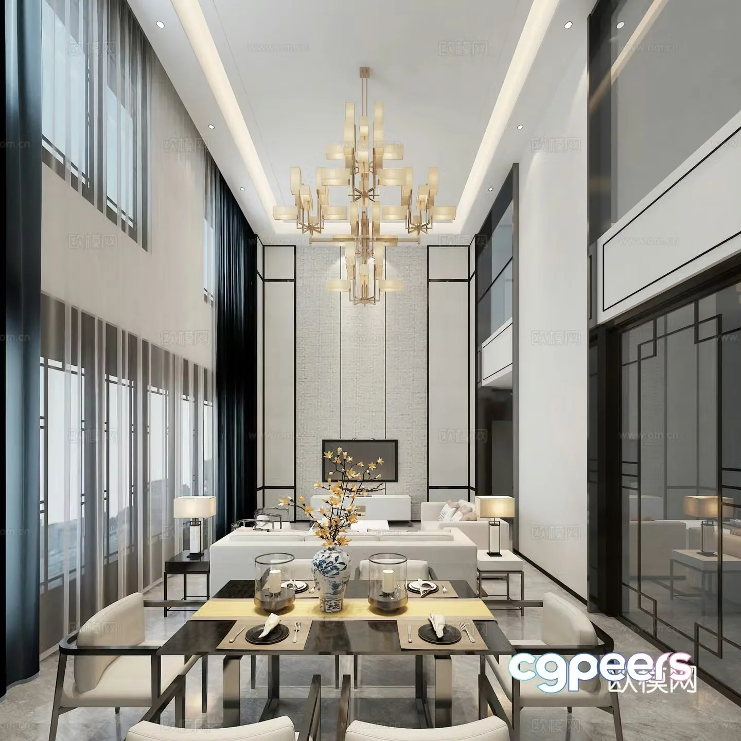 New Chinese style villa picking Airbus restaurant 3D model