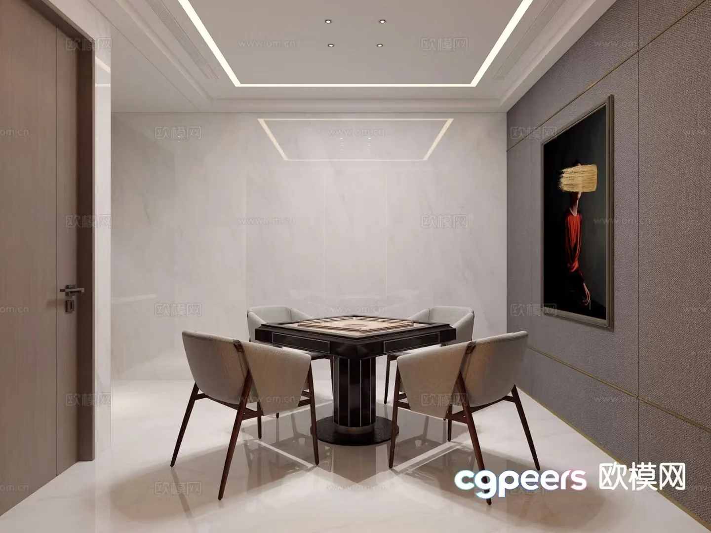 Modern chess and card room Mahjong room 3D model