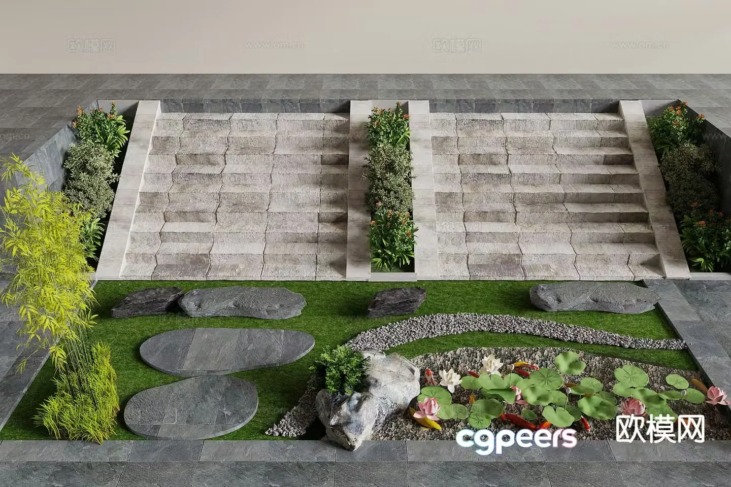 Modern stairs landscape 3d model