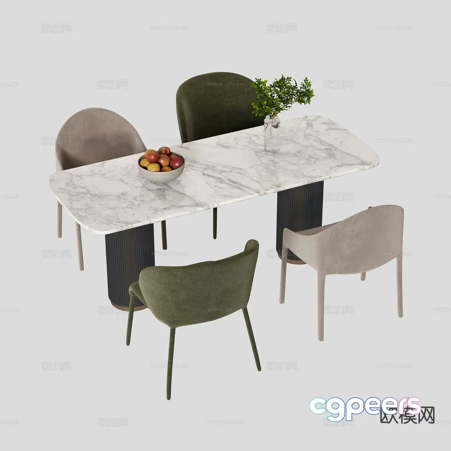 Modern dining table and chairs marble dining table 3d model