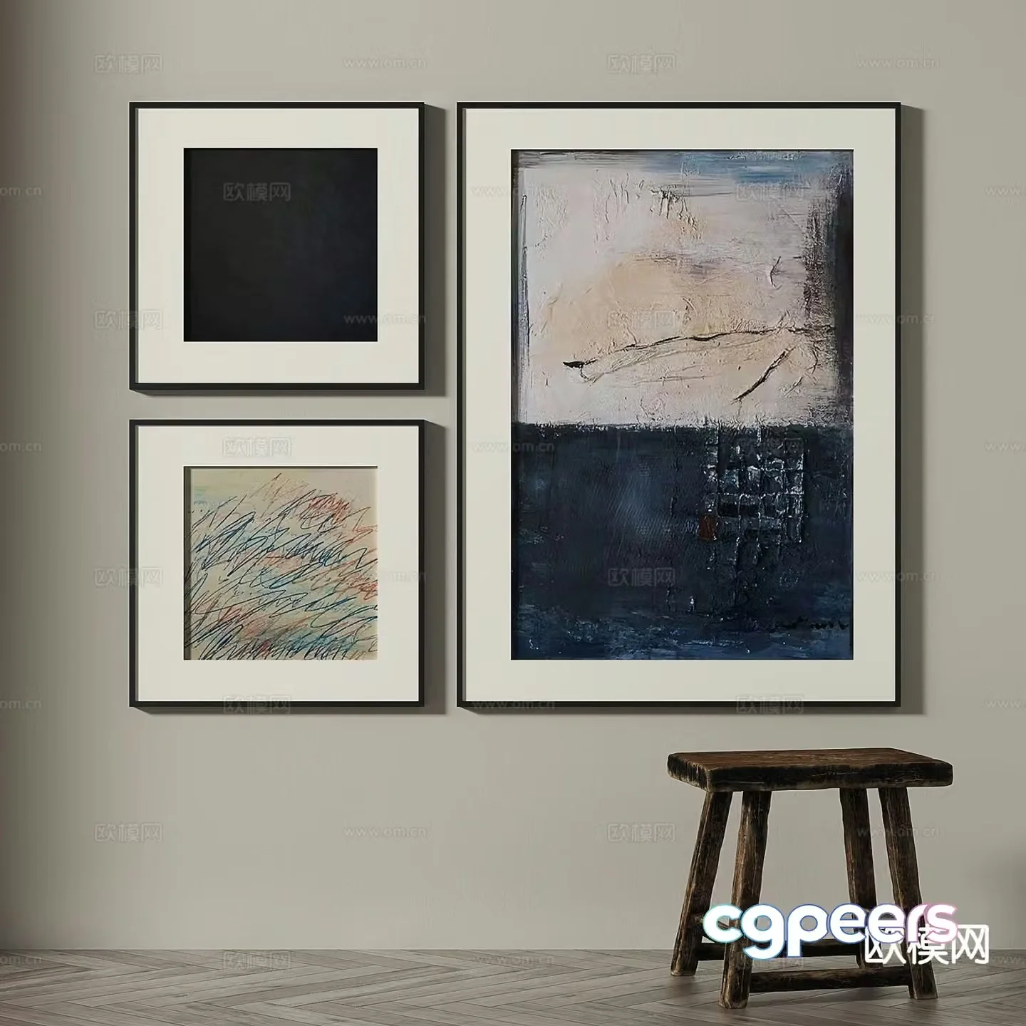 Wabi-sabi retro hanging painting texture painting decorative painting 3D model