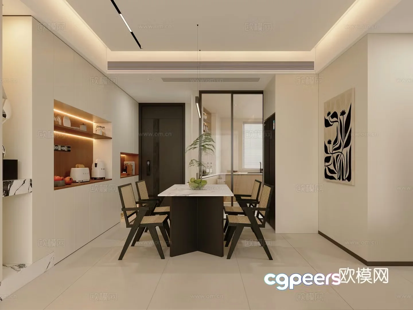 Modern restaurant Middle style restaurant Cream style restaurant Living restaurant Wine cabinet Dining table Simple 3D model