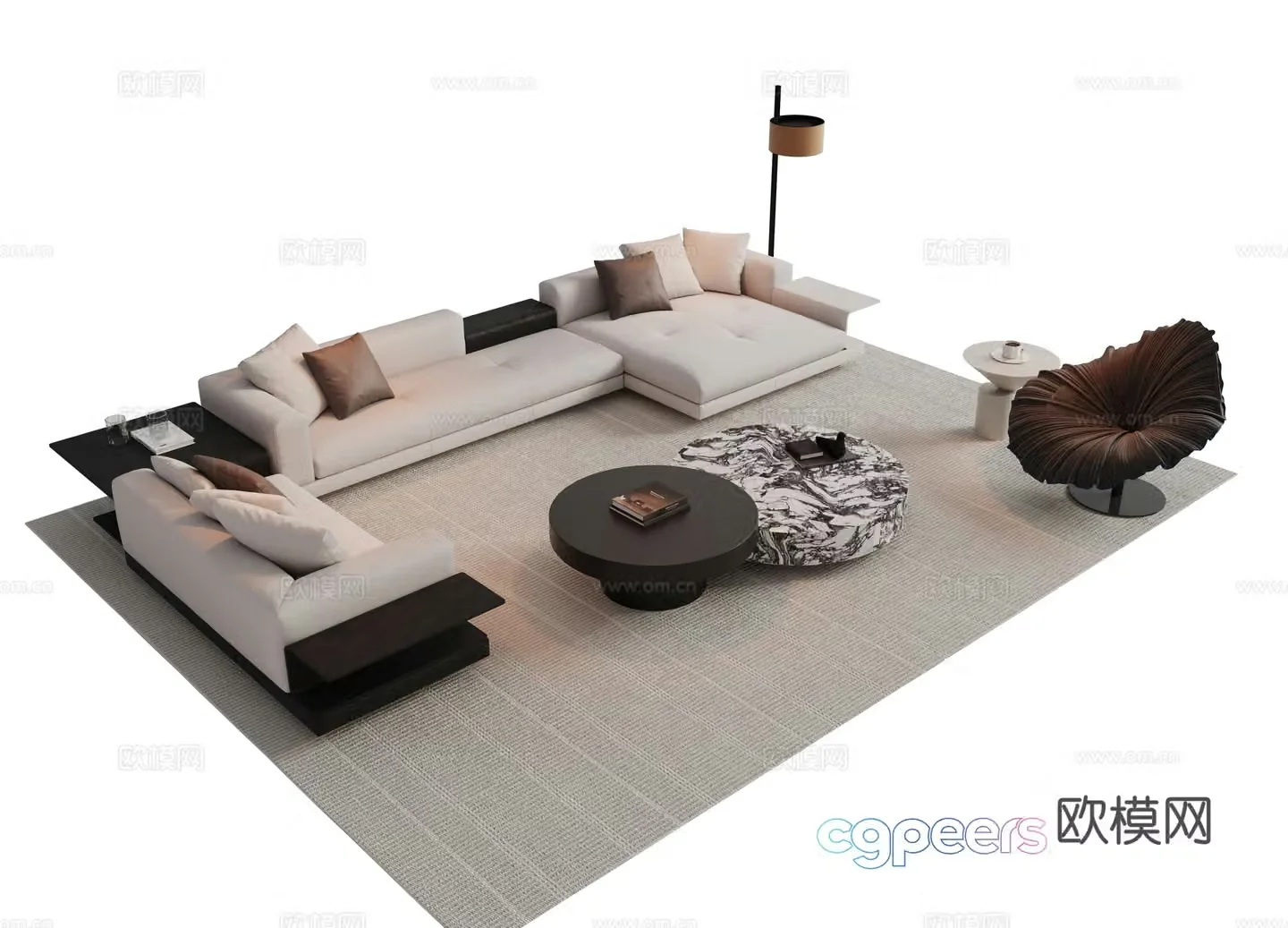 Italian style stitching sofa combination sofa 3D model