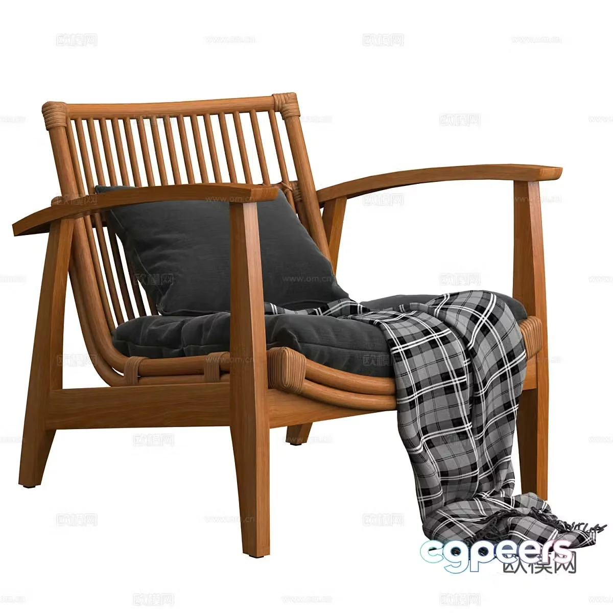 New Chinese-style solid wood leisure chair 3D model