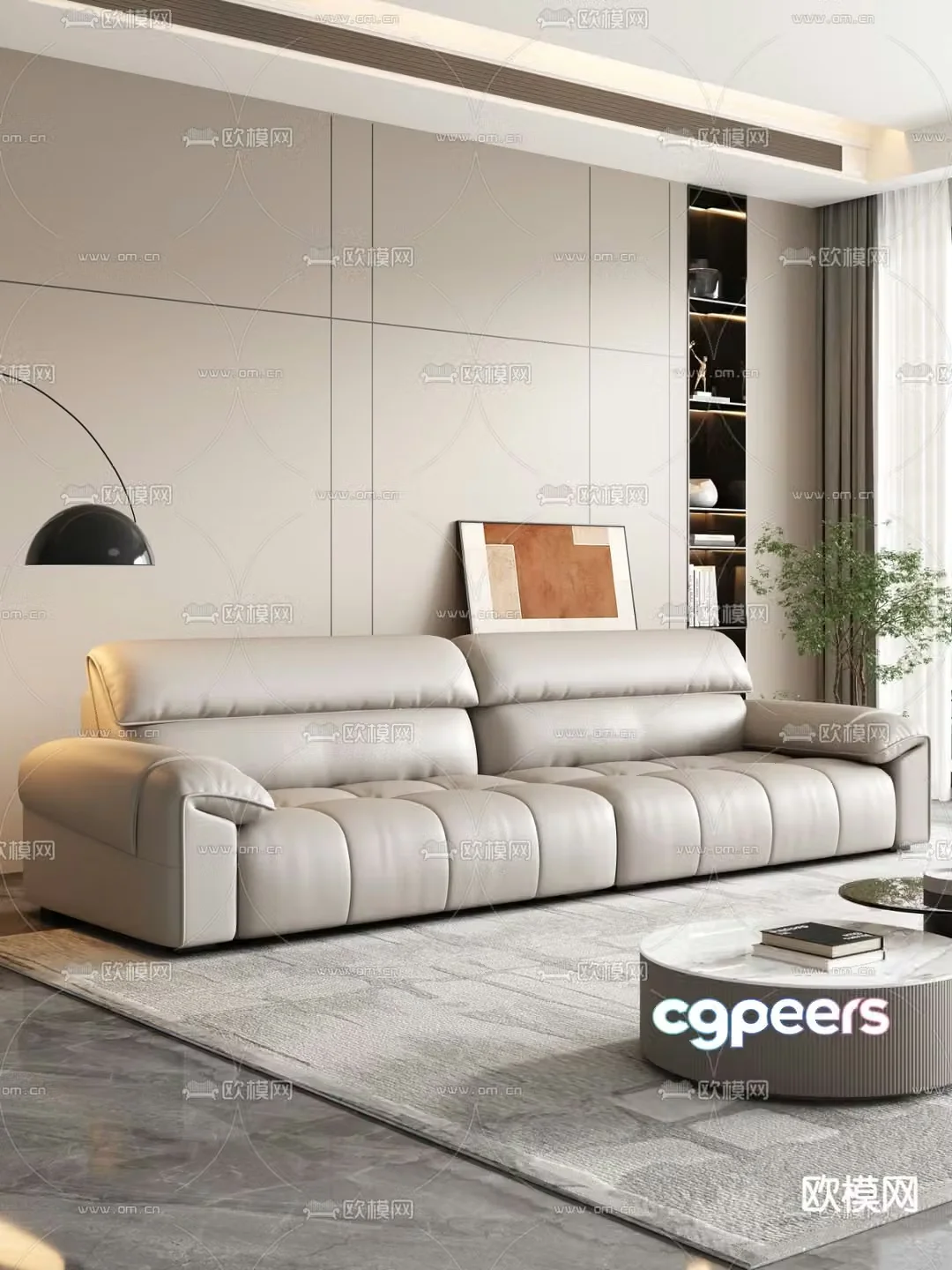 Double sofa leather sofa 3d model