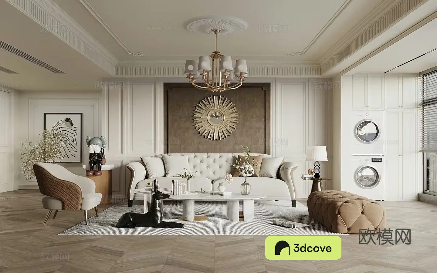 French simple European living room sofa background wall sofa coffee table combination leisure chair coffee table artwork