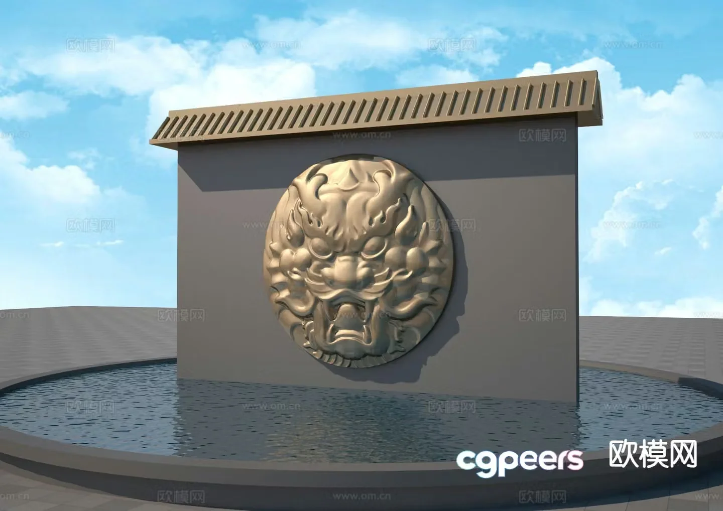 New Chinese style landscape wall faucet relief landscape wall 3D model