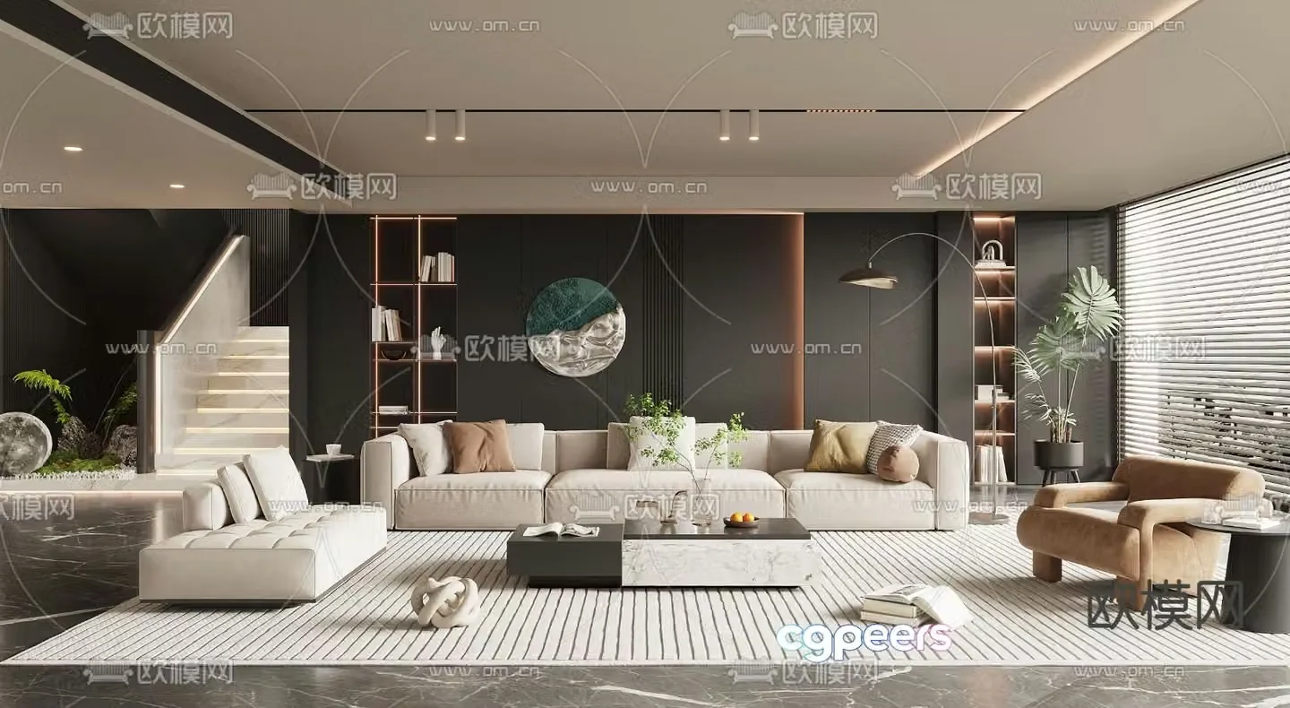 Modern villa living room 3d model