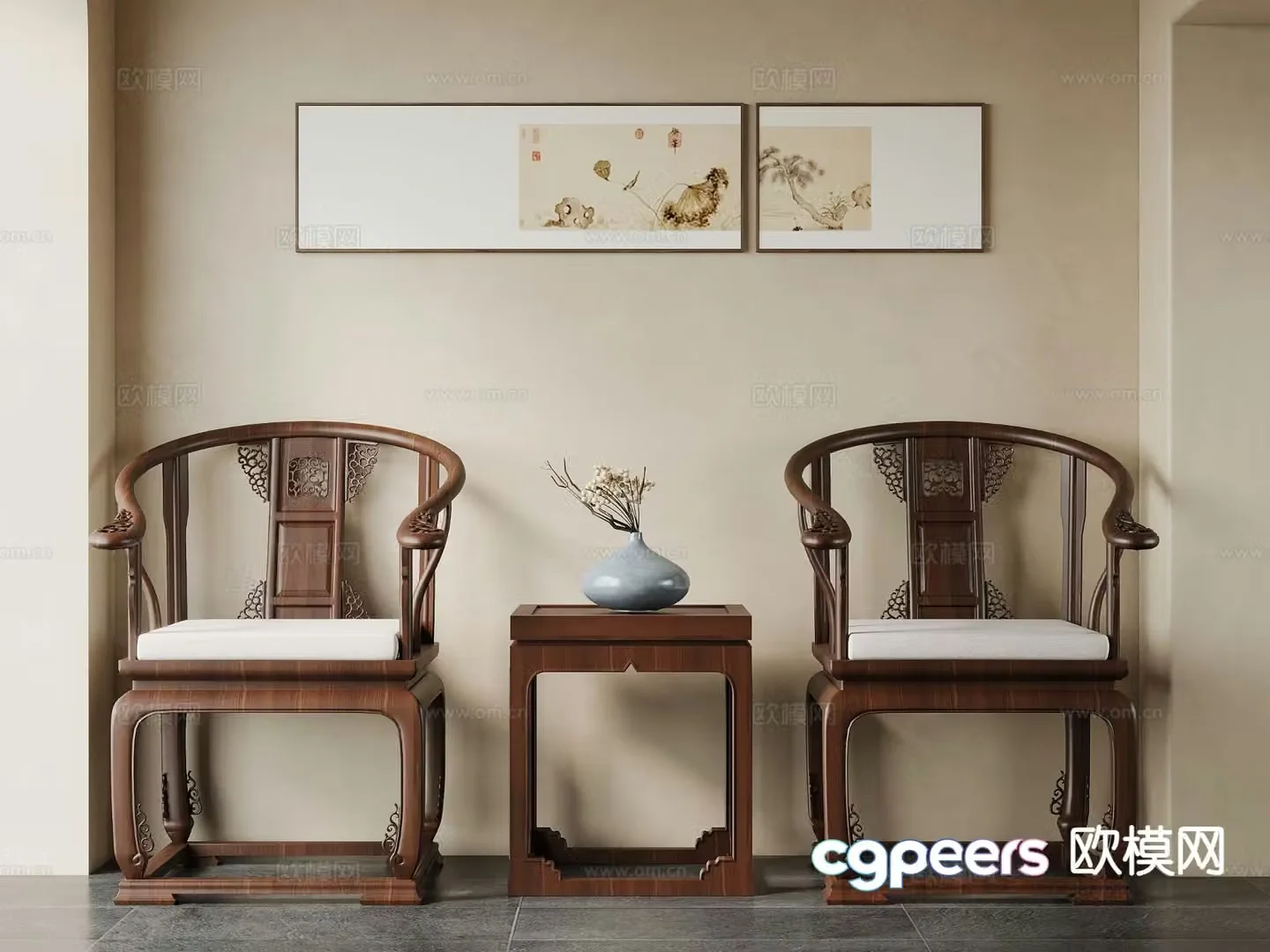 New Chinese style leisure chair arm chair corner table 3D model