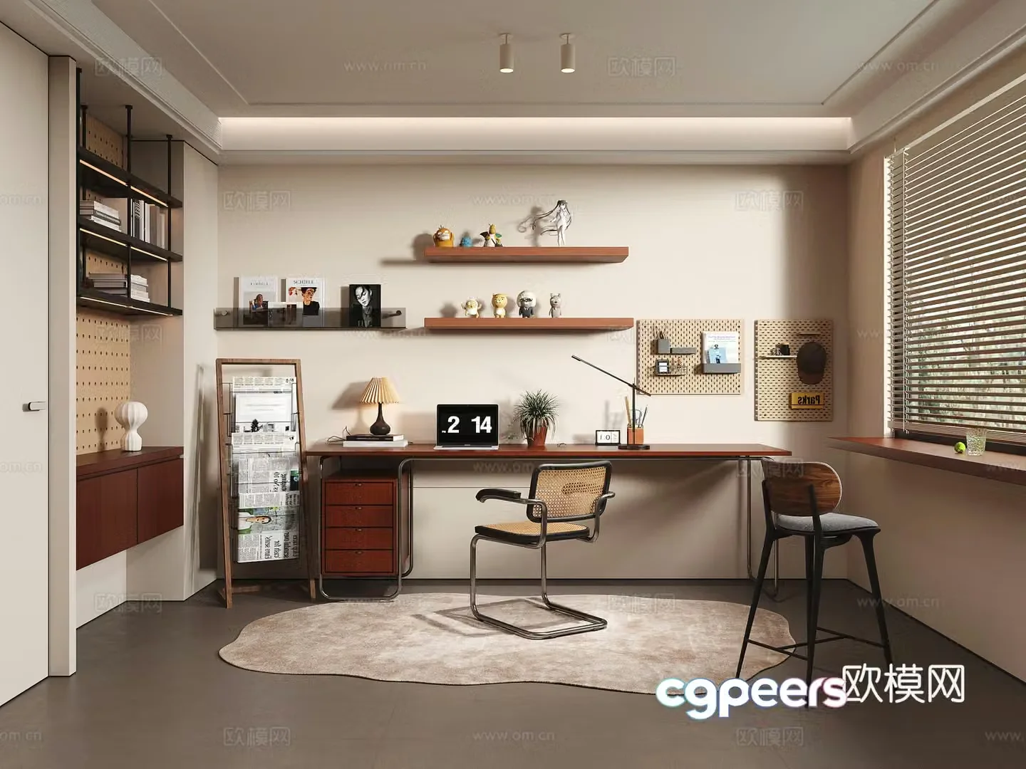 Modern medieval style study open study desk single chair decorative bookcase bar chair decorative 3D model